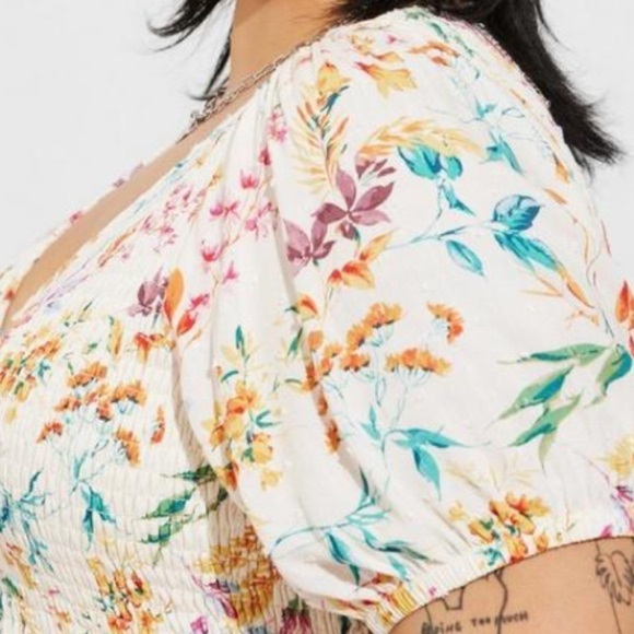 Torrid Floral Print Midi Swiss Dot Shirred Dress with Pockets size 3X - Picture 13 of 16